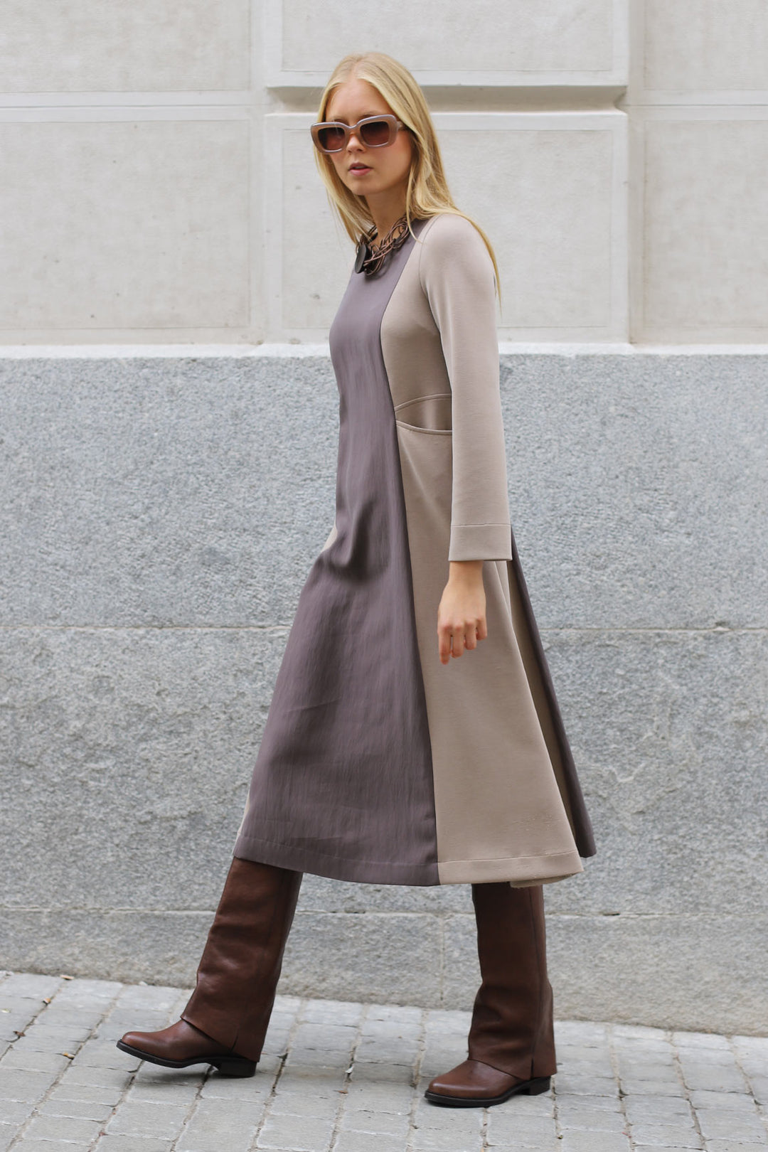 Vestido Lilo bicolor crudo-topo