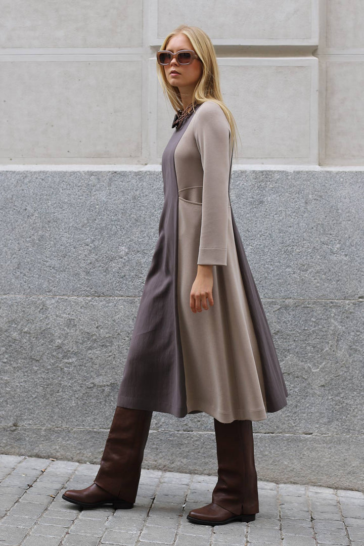 Vestido Lilo bicolor crudo-topo