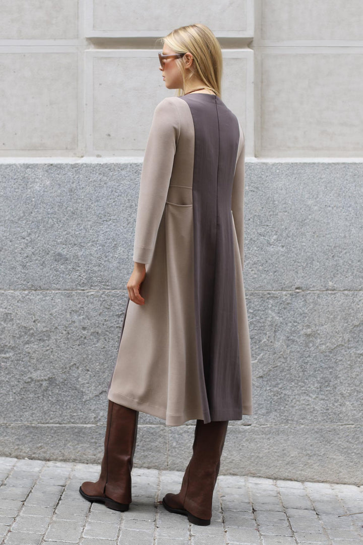 Vestido Lilo bicolor crudo-topo