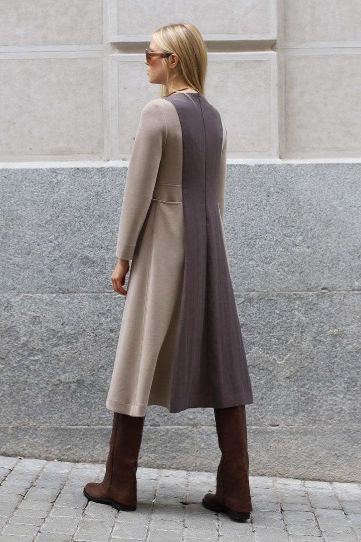 Vestido Lilo bicolor crudo-topo