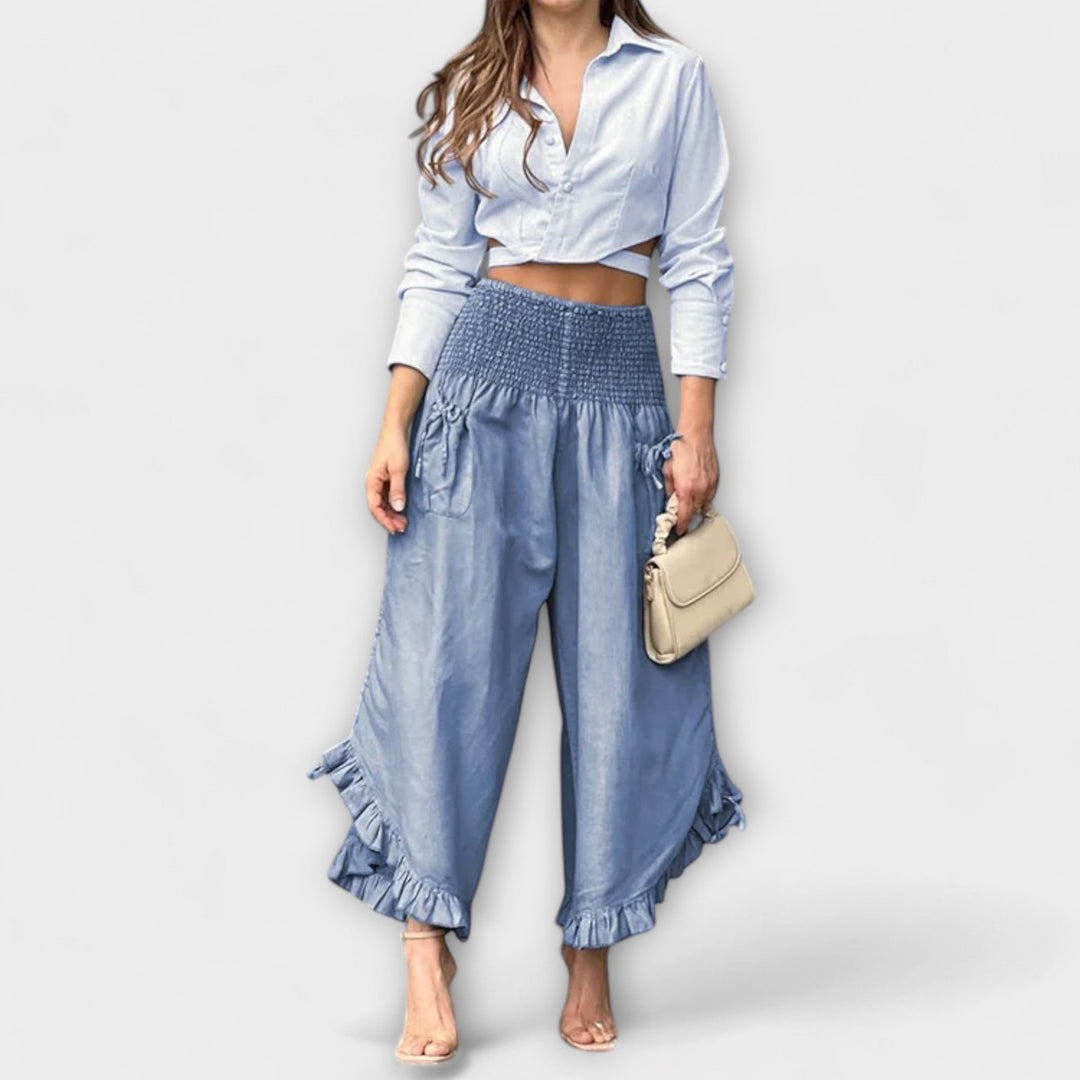 Jaya - Pantalones de lino con pliegues de moda