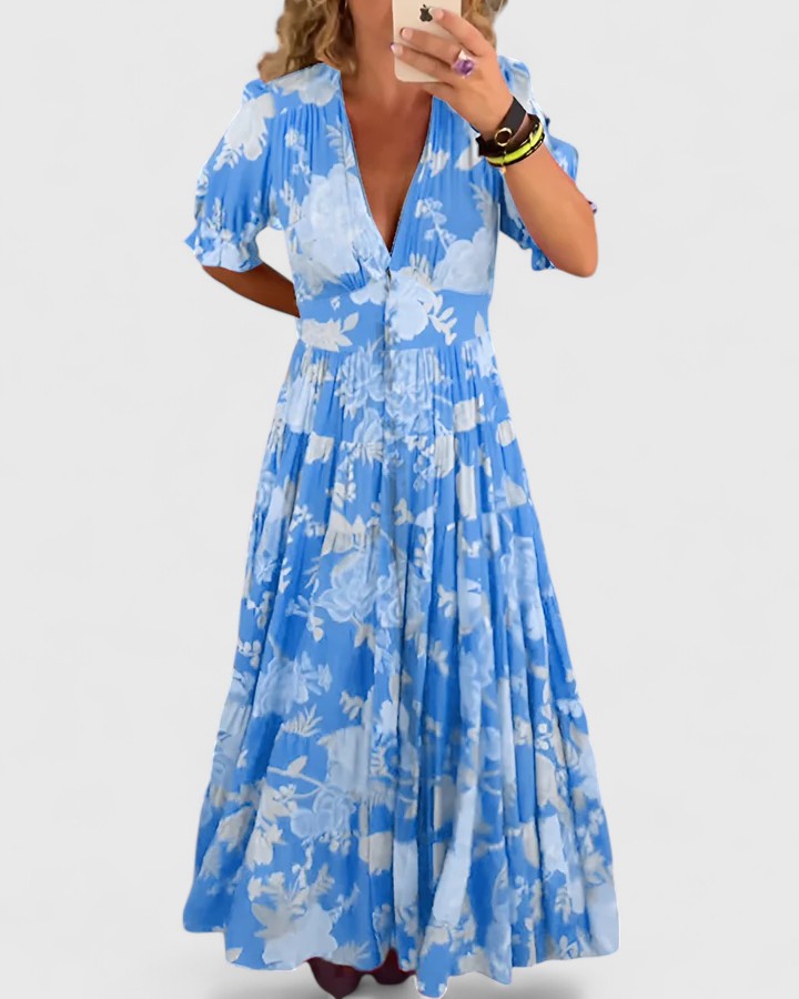 Minelda | Vestido Elegante de Flores con Escote en V