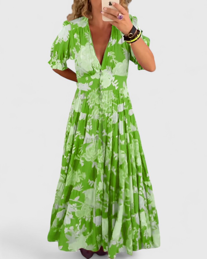 Minelda | Vestido Elegante de Flores con Escote en V