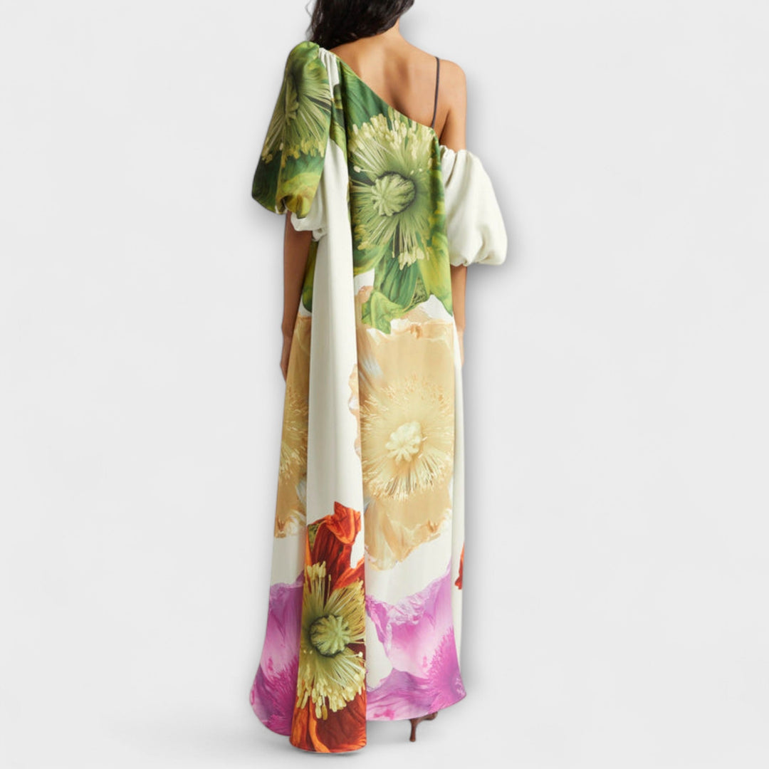 Melódia - Vestido maxi floral asimétrico