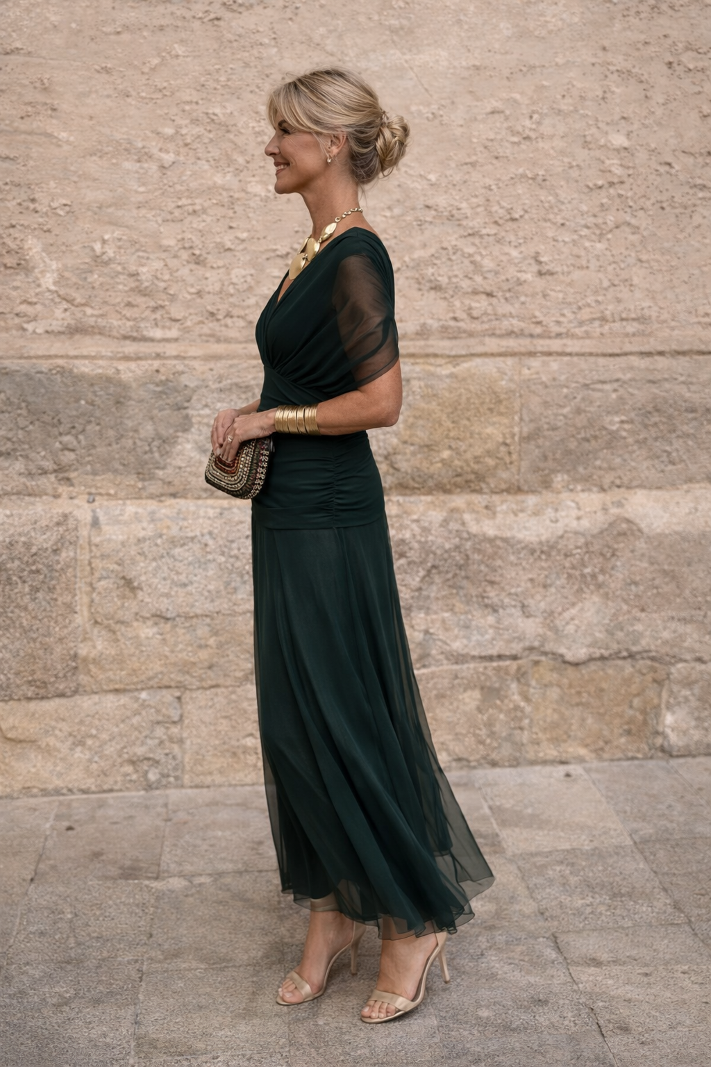 Vestido maxi elegante para festa com decote em coração