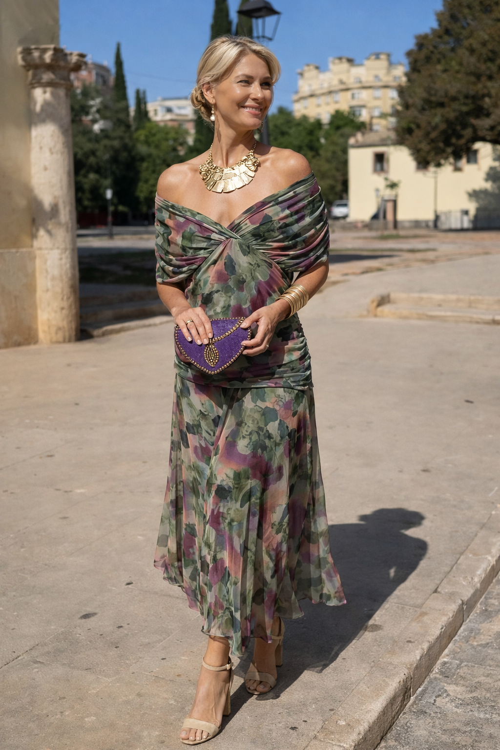 Vestido maxi elegante para festa com decote em coração