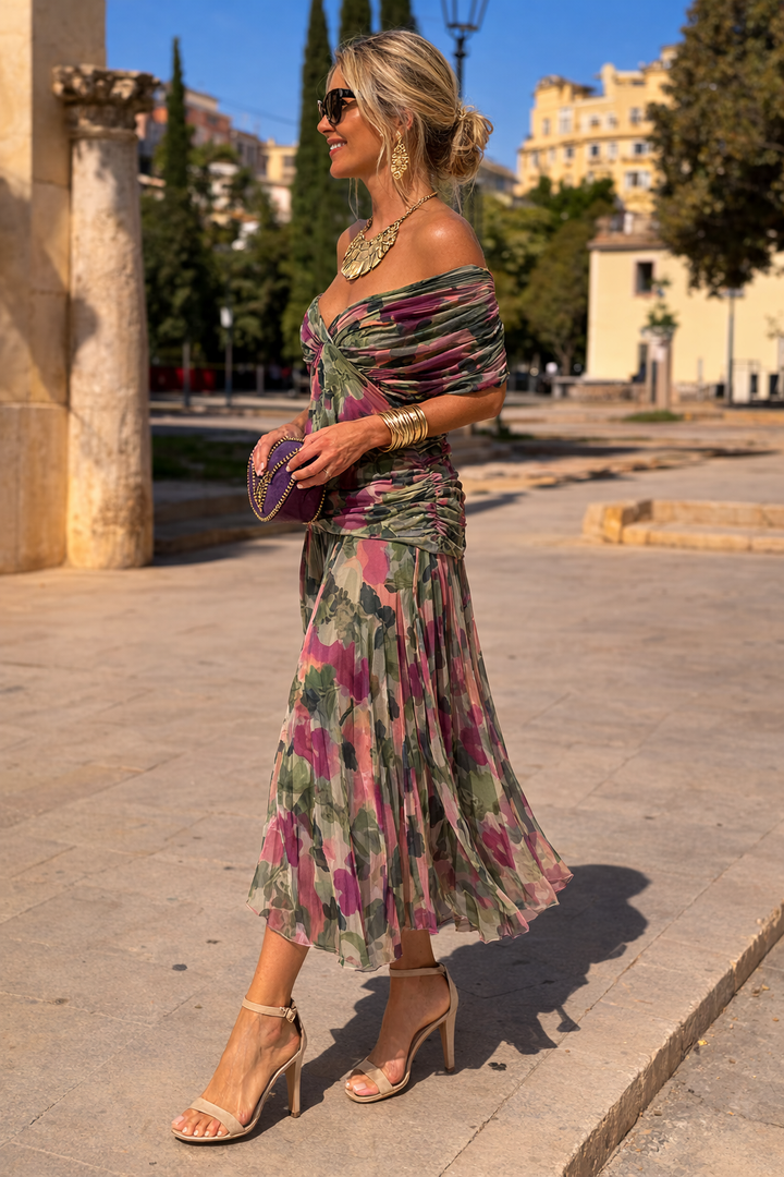 Vestido maxi elegante para festa com decote em coração