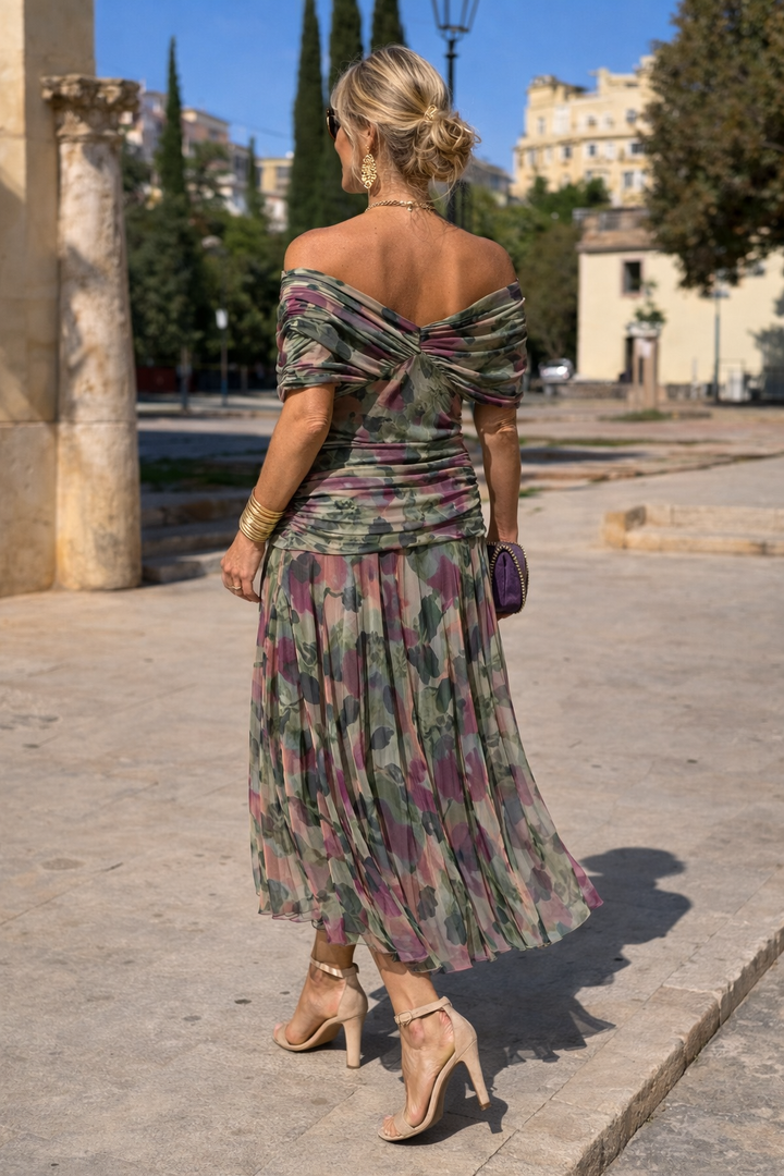 Vestido maxi elegante para festa com decote em coração