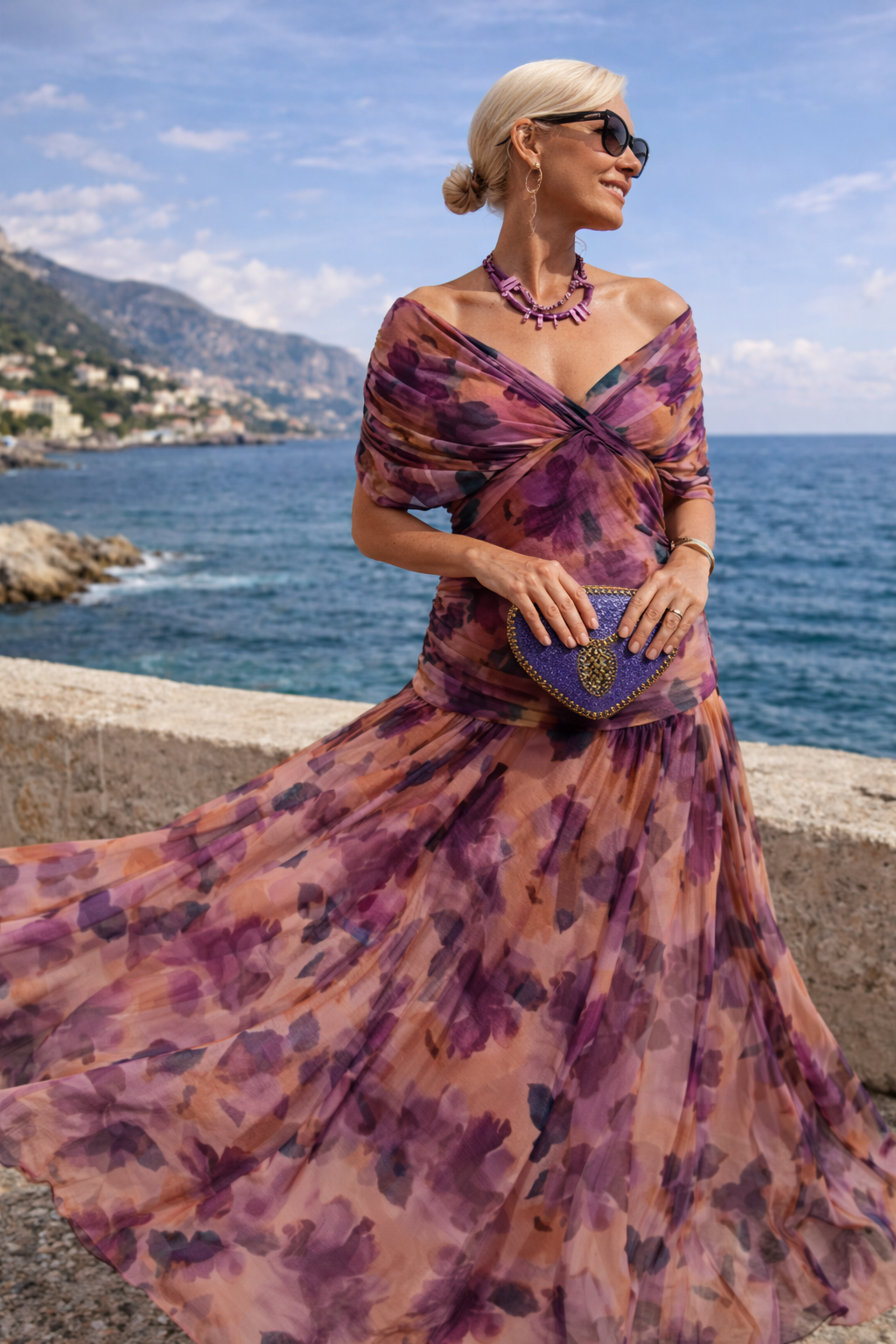 Vestido maxi elegante para festa com decote em coração