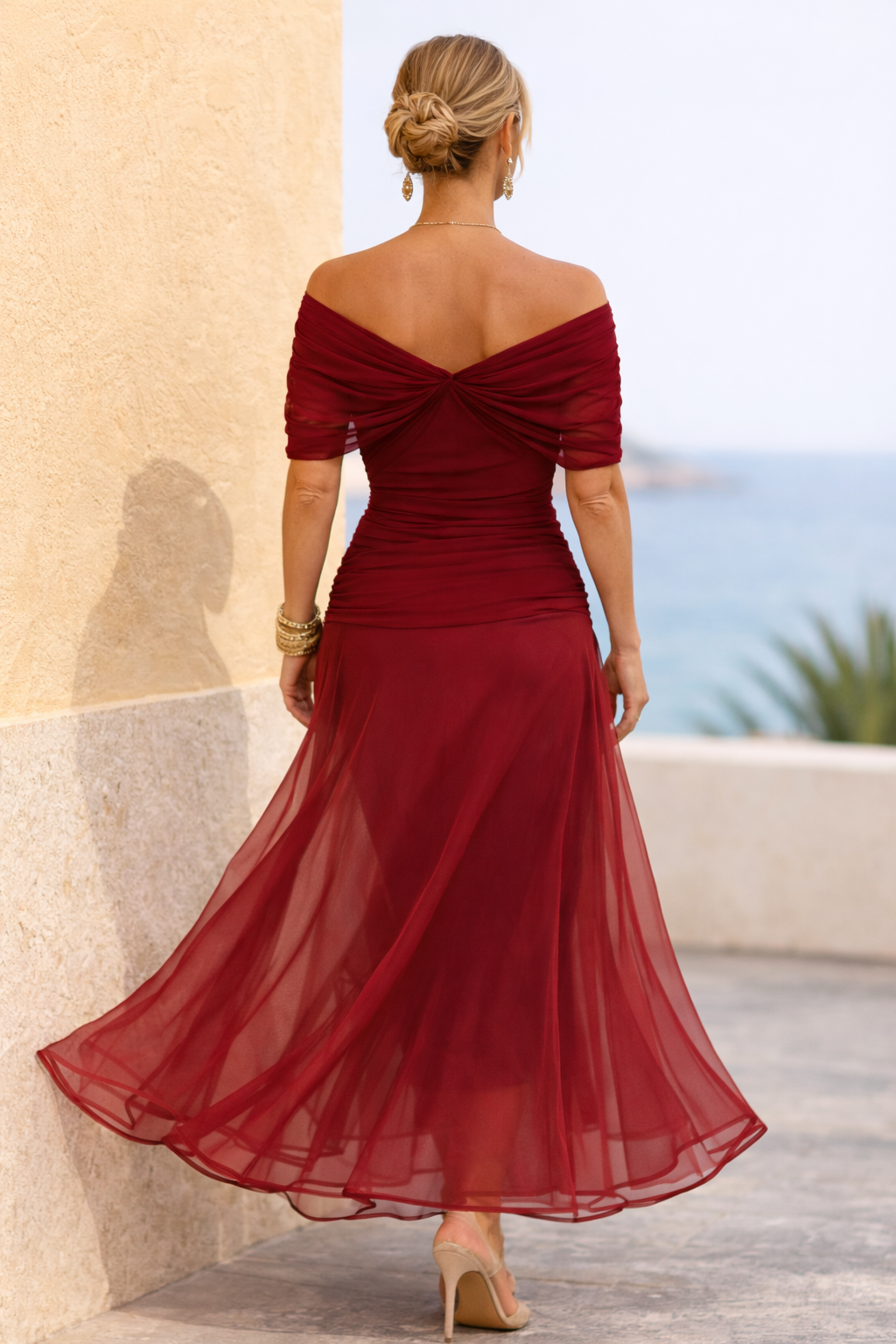 Vestido maxi elegante para festa com decote em coração