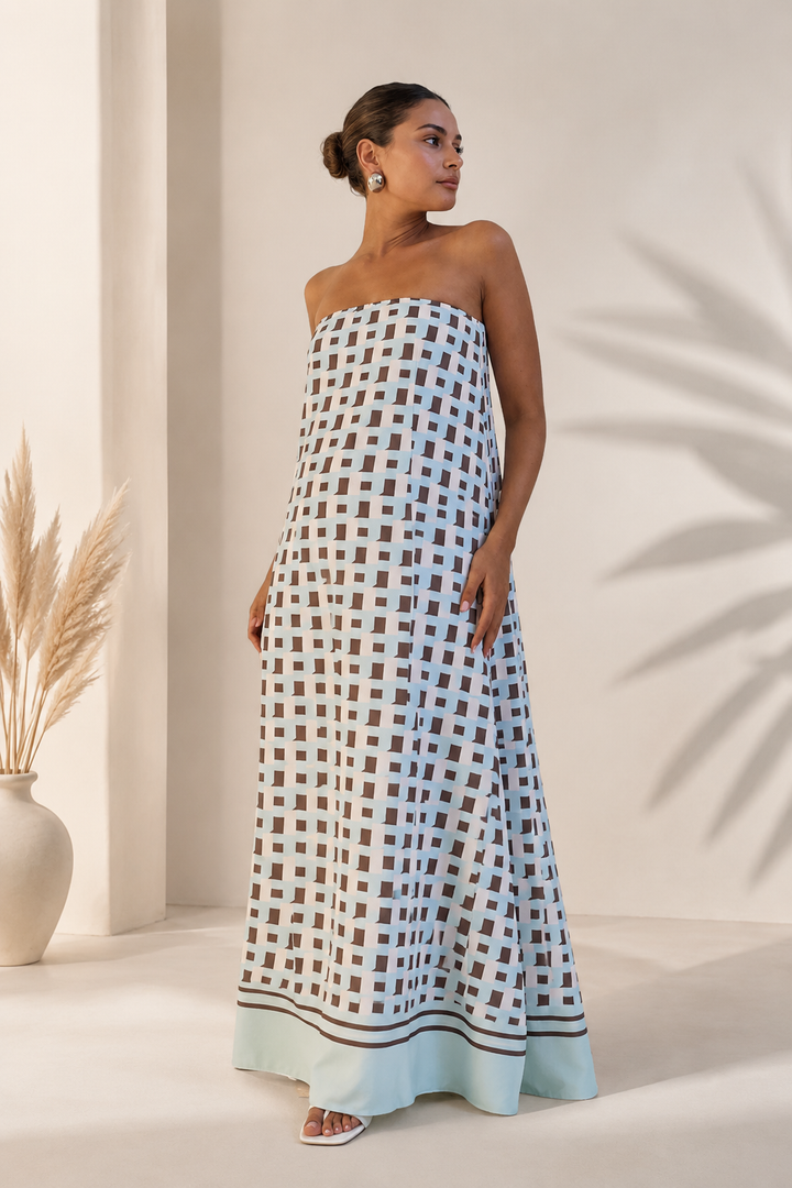 Vestido - Sevilla - Maxi geométrico con hombros descubiertos
