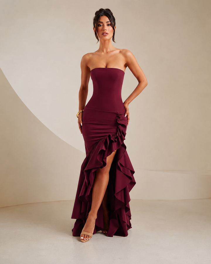 Vestido - Granada - Maxi con hombros descubiertos y bajo asimétrico