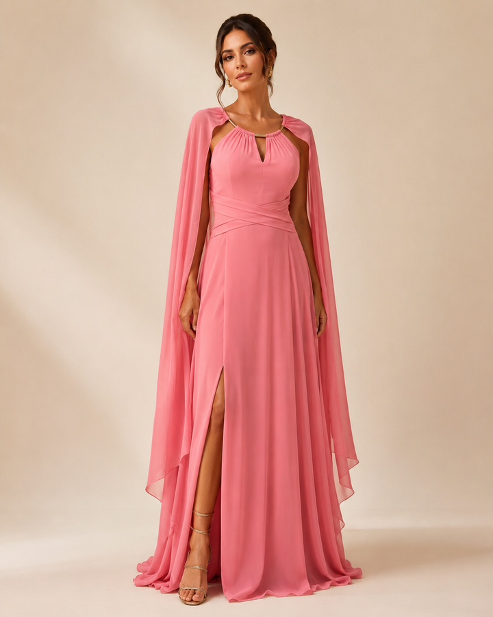 Vestido - Córdoba - Maxi elegante con capa y abertura alta