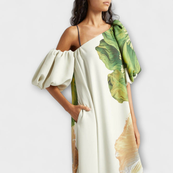 Melódia - Vestido maxi floral asimétrico