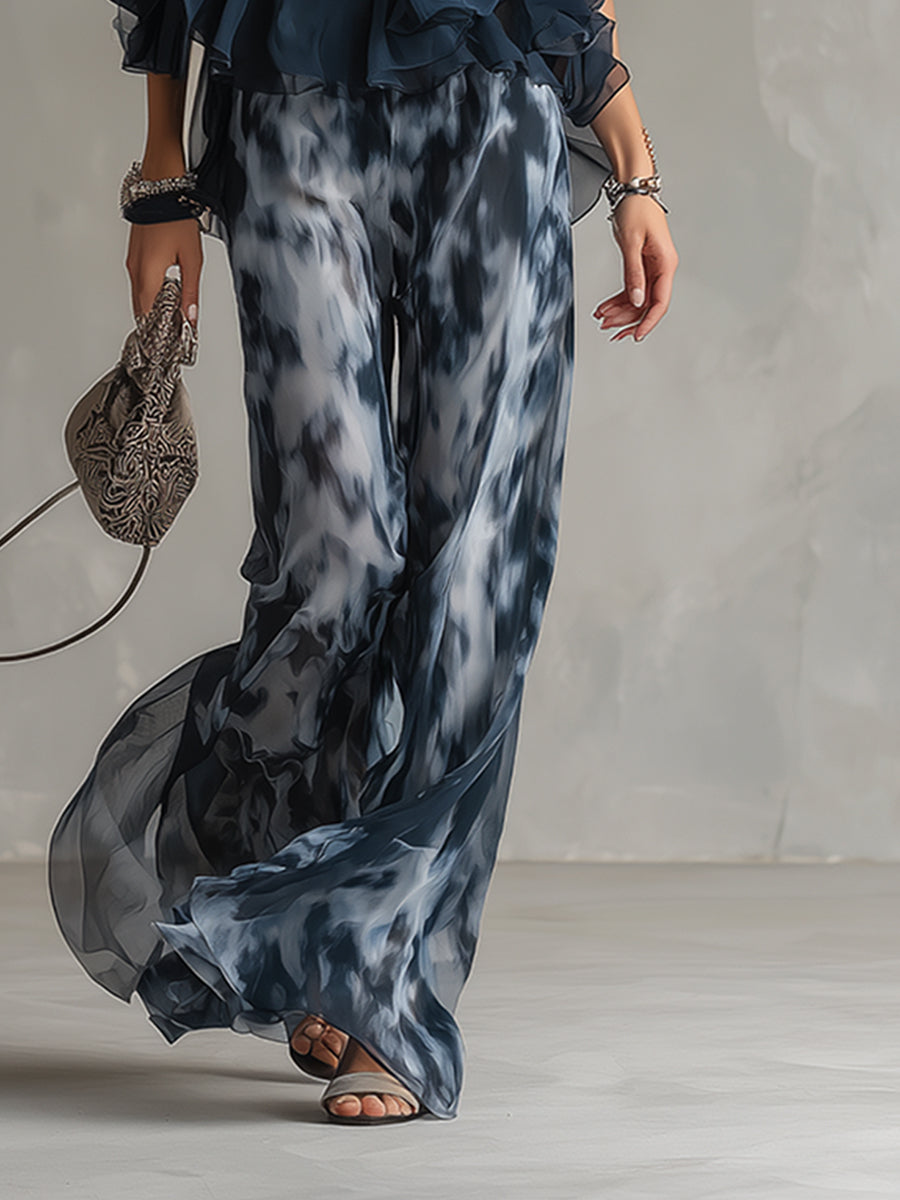 Conjunto De Chifón Con Top De Cuello Alto Y Pantalón