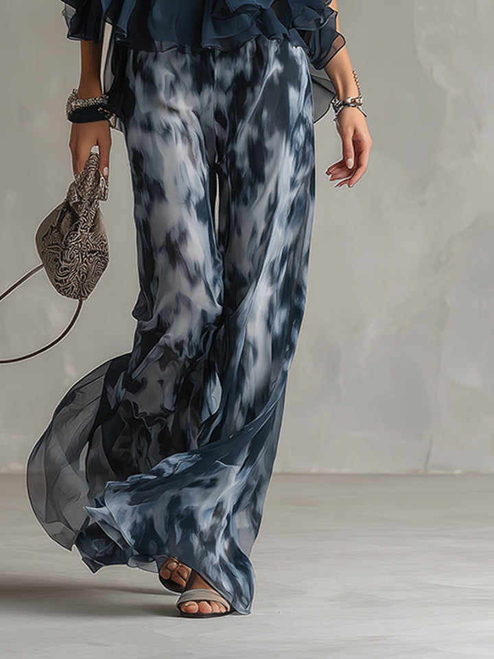 Conjunto De Chifón Con Top De Cuello Alto Y Pantalón