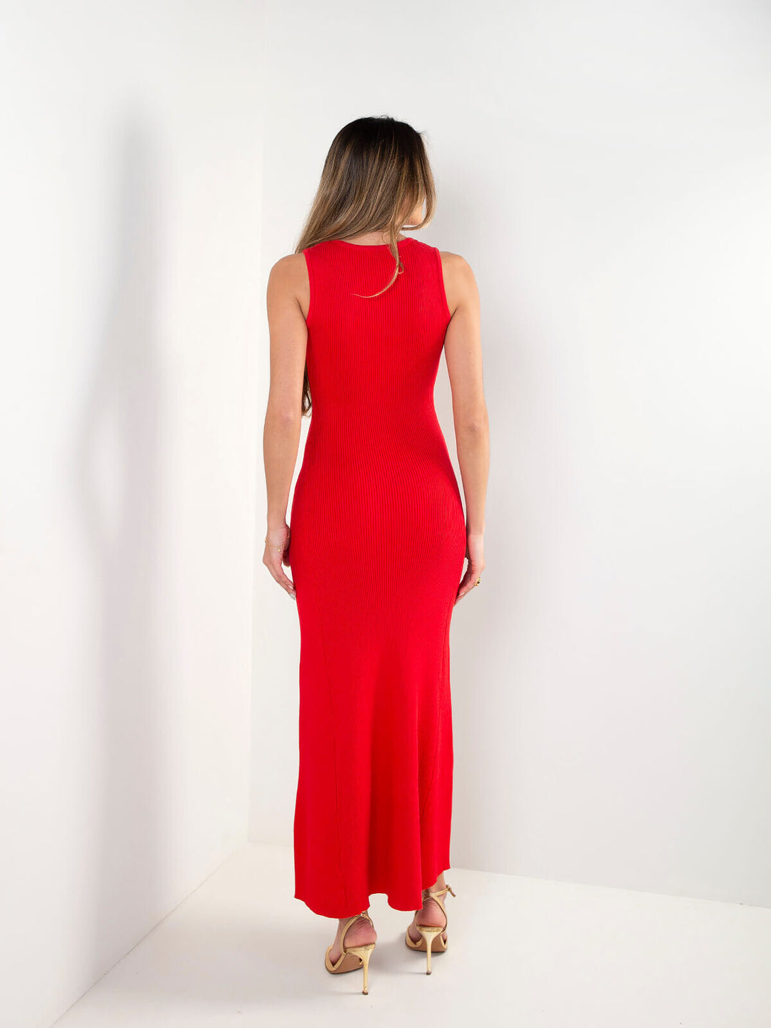 Vestido malha comprido decote halter