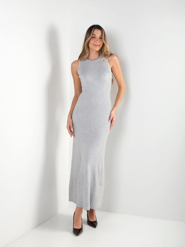 Vestido malha comprido decote halter