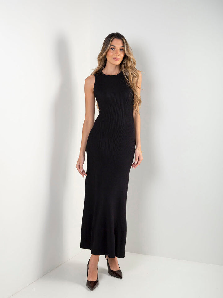 Vestido malha comprido decote halter