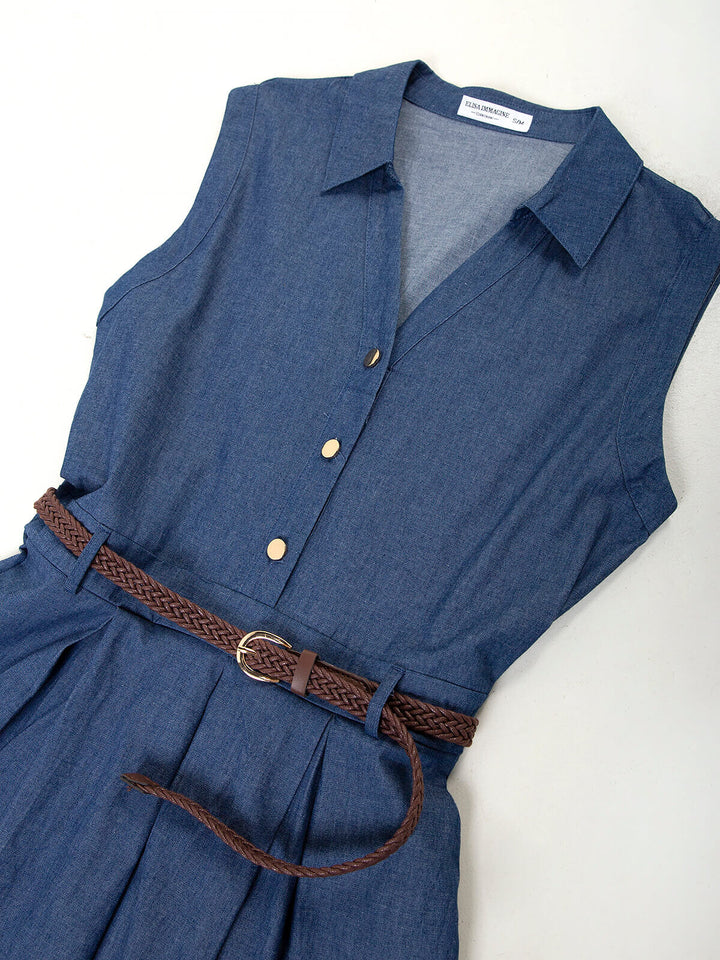 Vestido camiseiro midi ganga com cinto