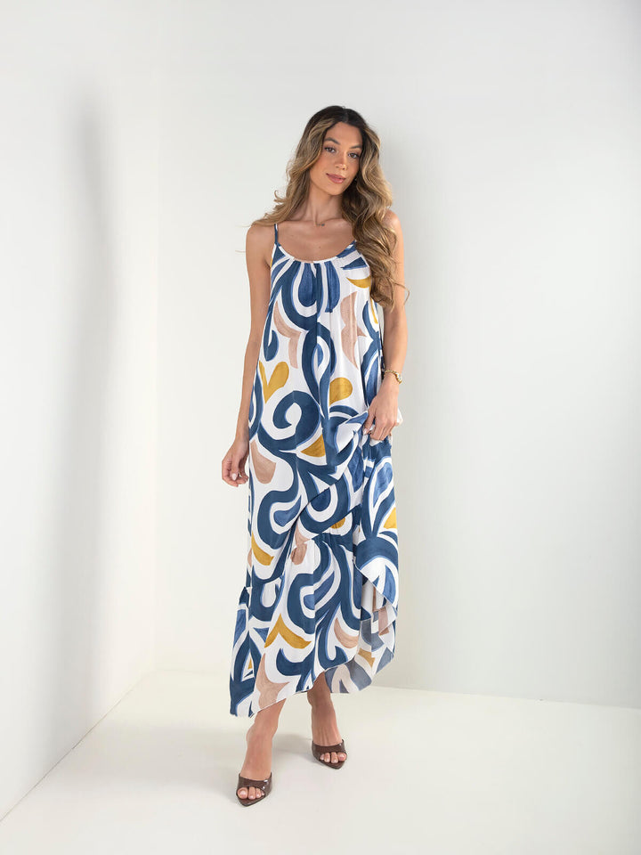Vestido comprido fluído estampado