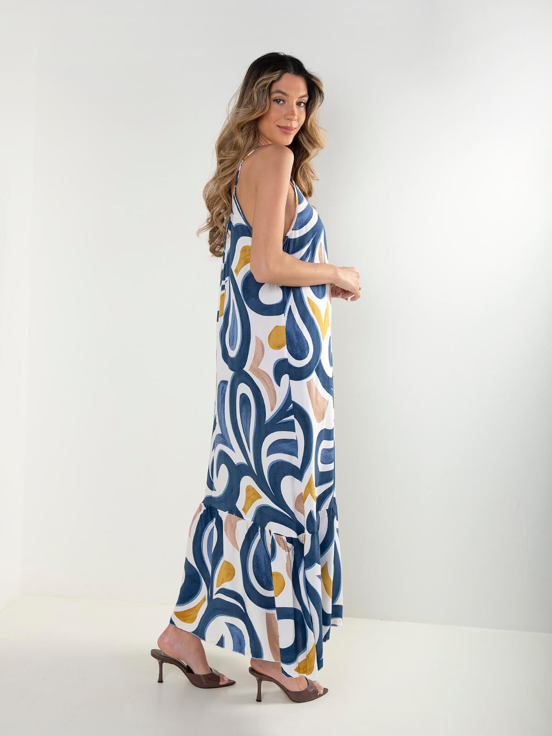 Vestido comprido fluído estampado