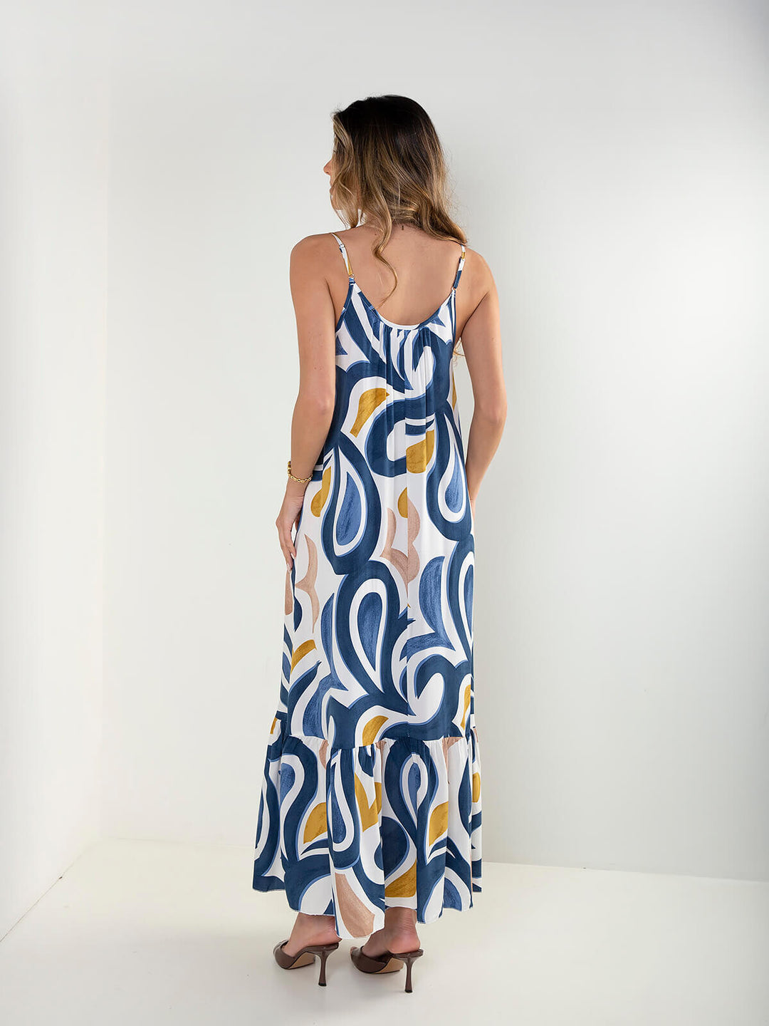 Vestido comprido fluído estampado
