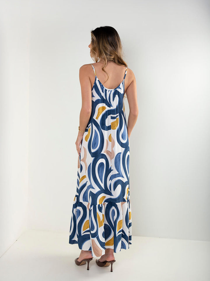 Vestido comprido fluído estampado