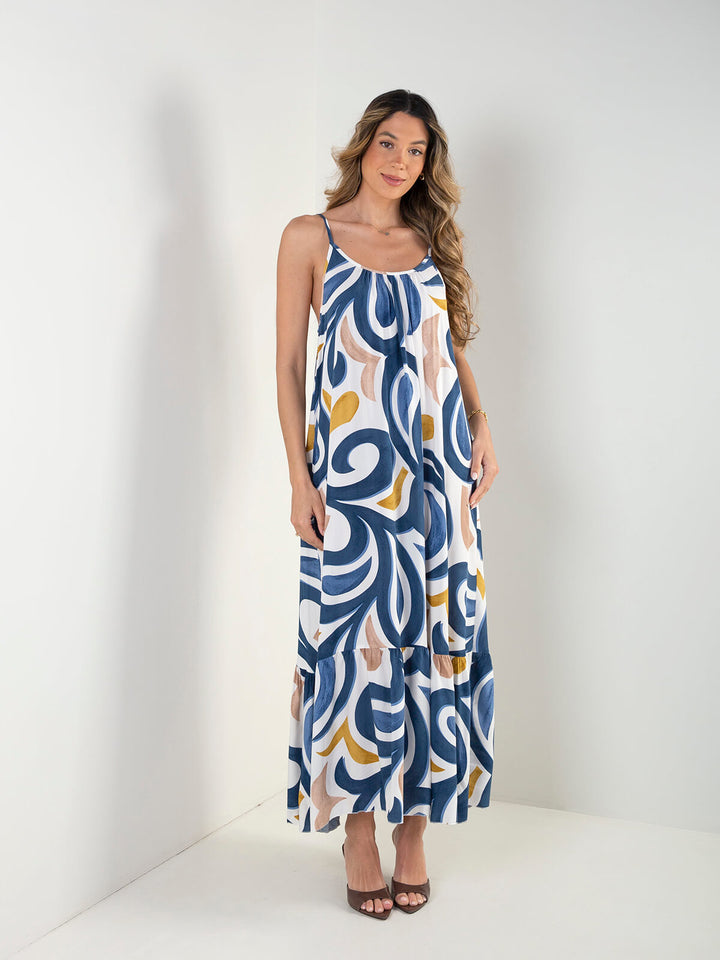 Vestido comprido fluído estampado