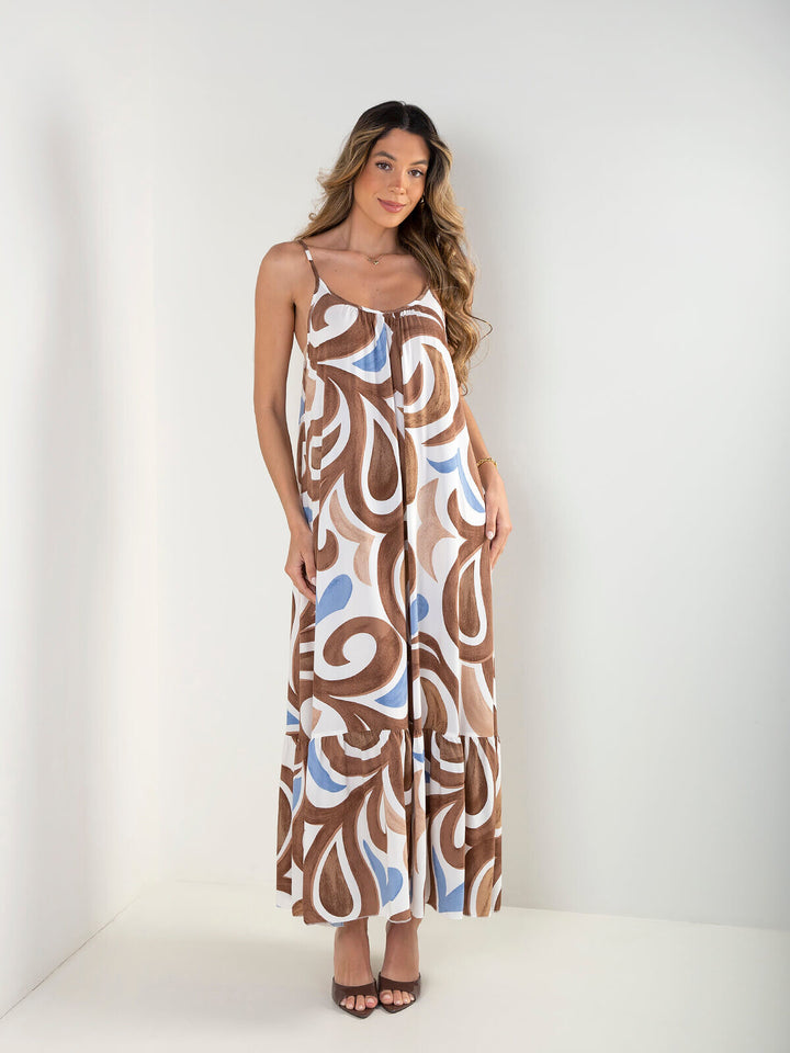 Vestido comprido fluído estampado