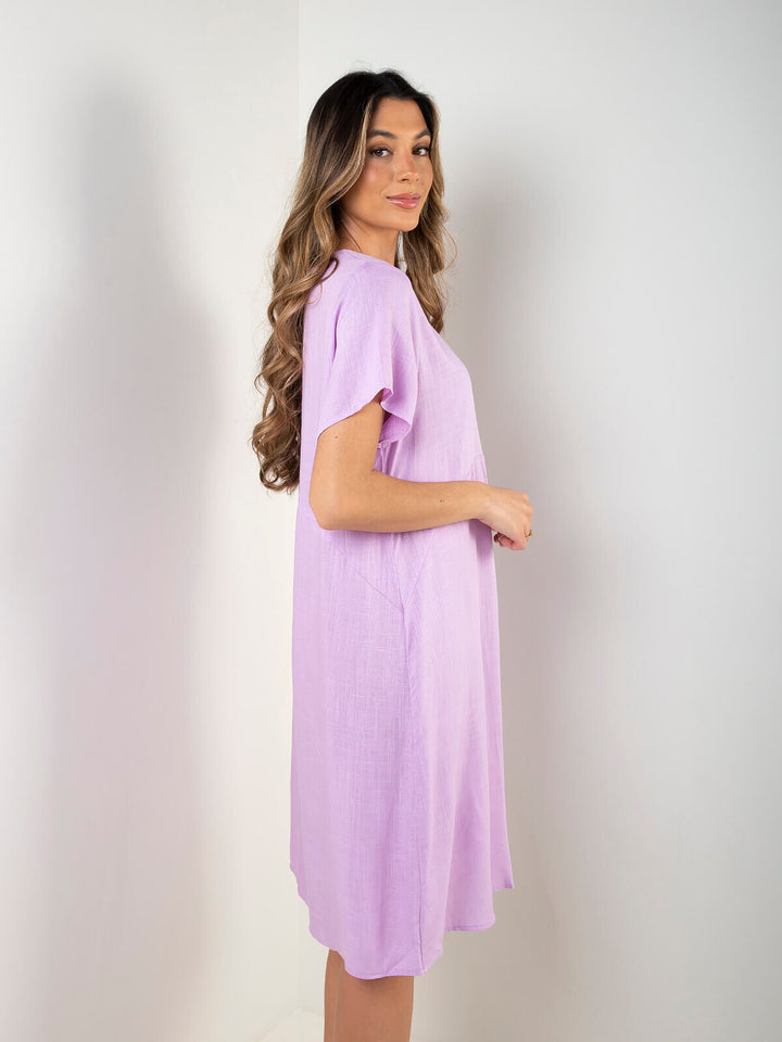 Vestido midi largo mistura linho