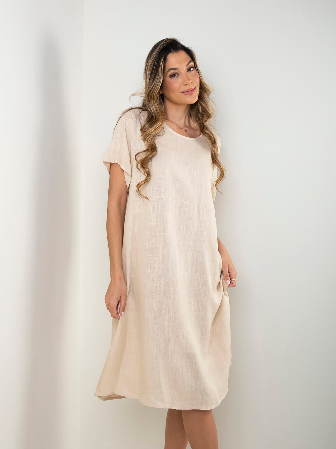 Vestido midi largo mistura linho