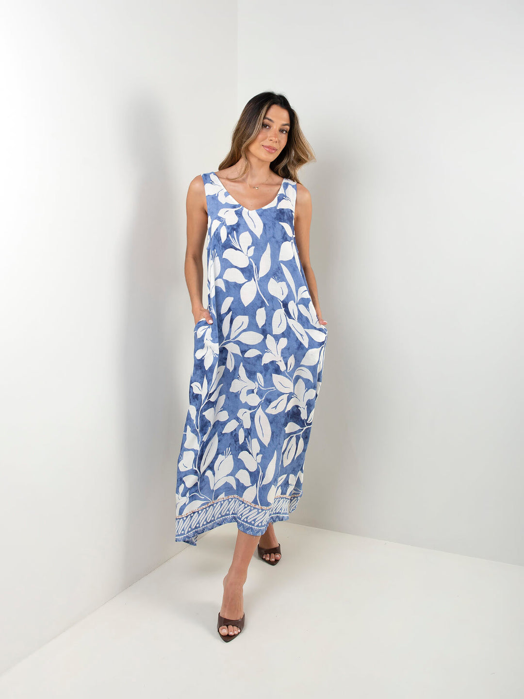 Vestido midi com estampado