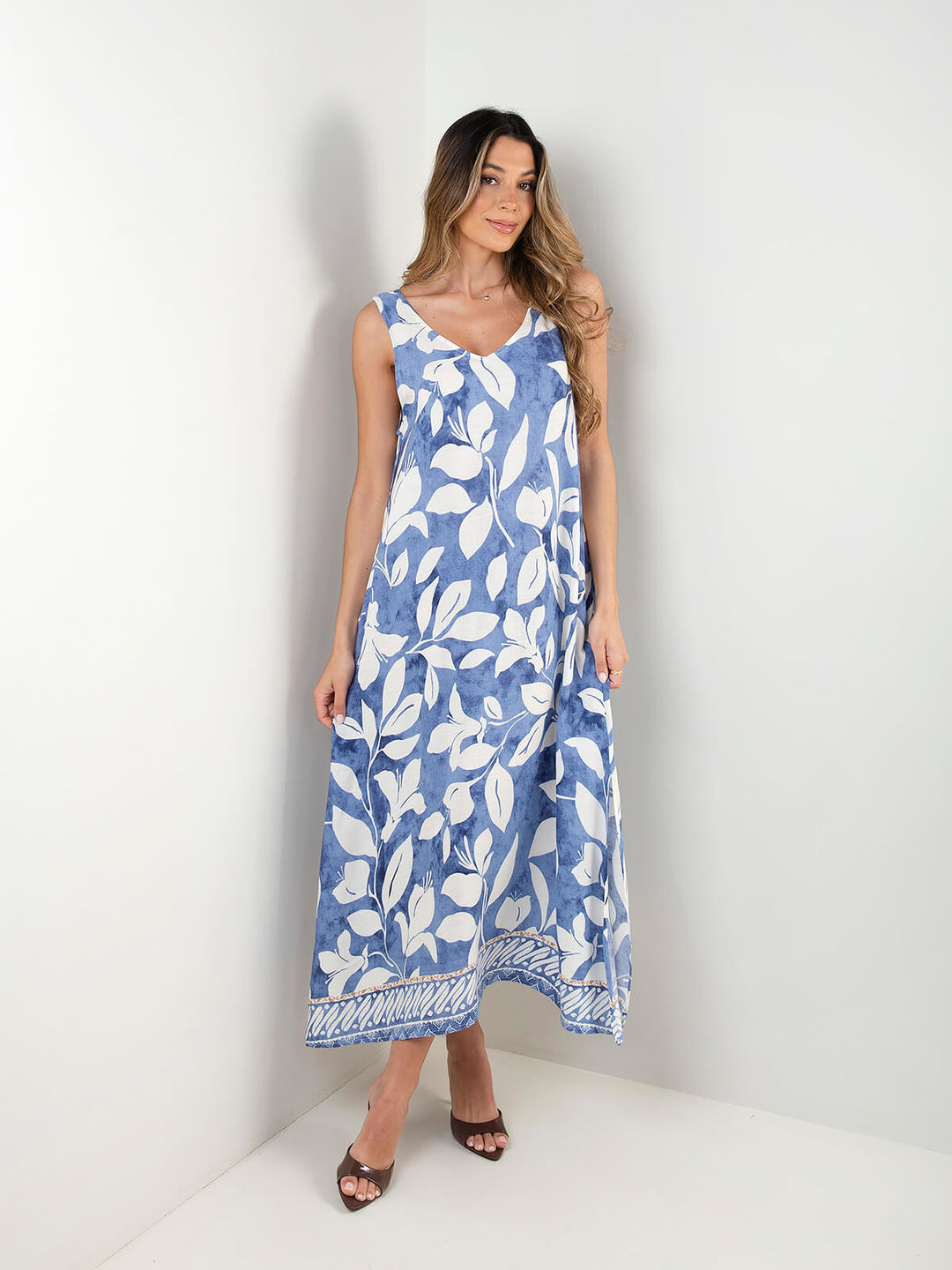 Vestido midi com estampado
