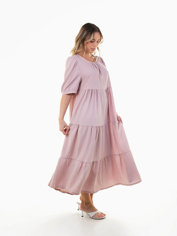Vestido midi texturizado manga abalonada