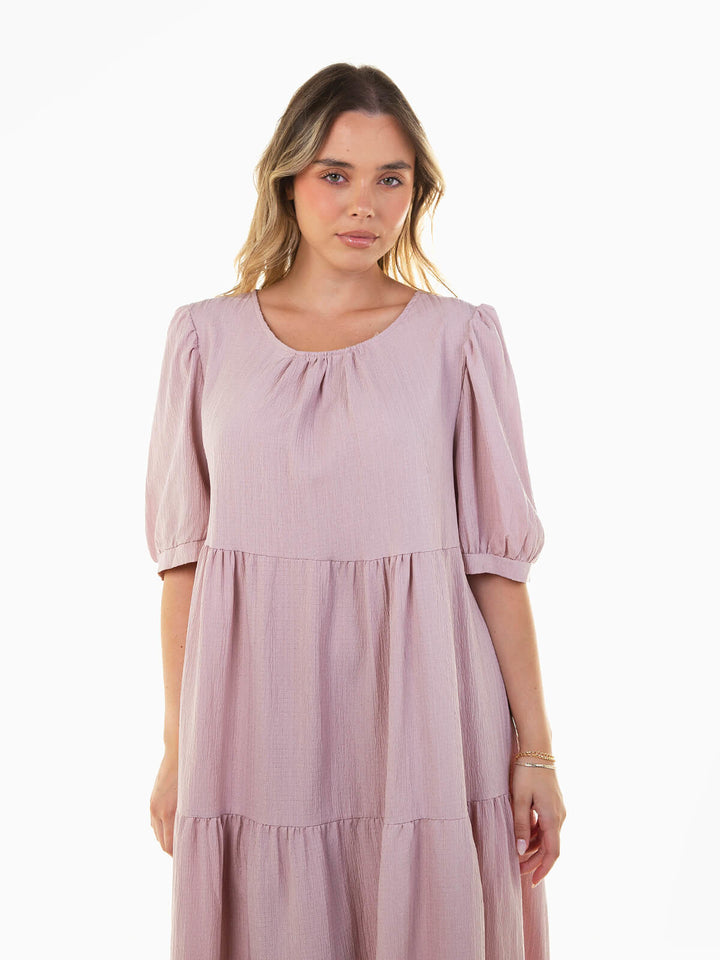 Vestido midi texturizado manga abalonada