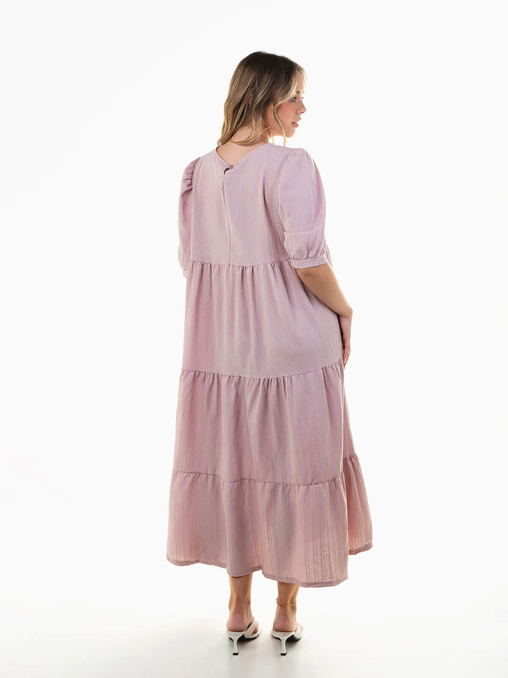 Vestido midi texturizado manga abalonada