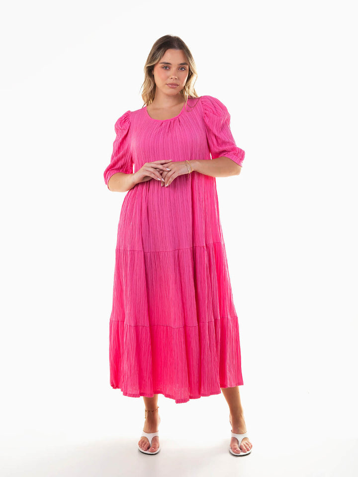 Vestido midi texturizado manga abalonada