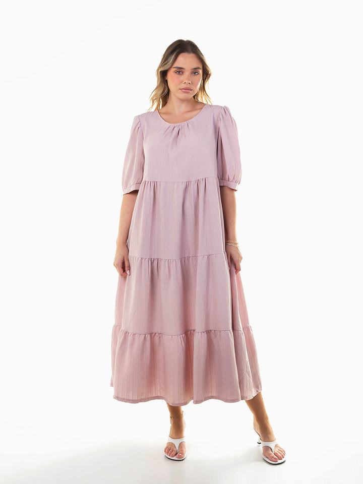 Vestido midi texturizado manga abalonada