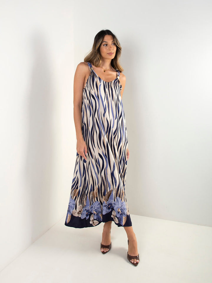 Vestido comprido com estampado zebra