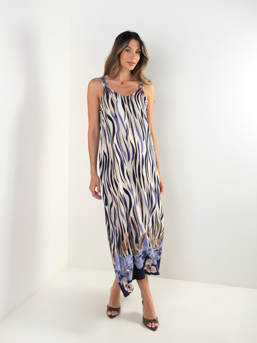 Vestido comprido com estampado zebra