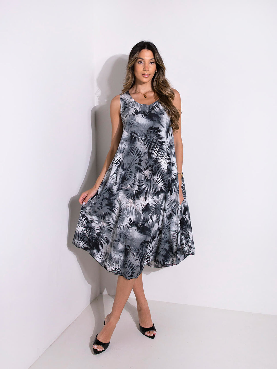Vestido midi evasé estampado