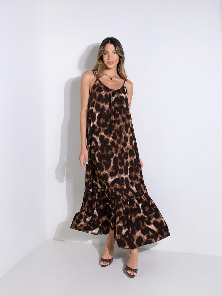 Vestido comprido animal print de alças