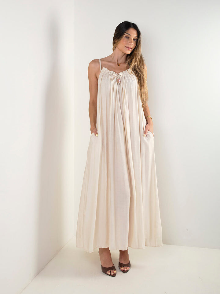 Vestido comprido de alças com textura