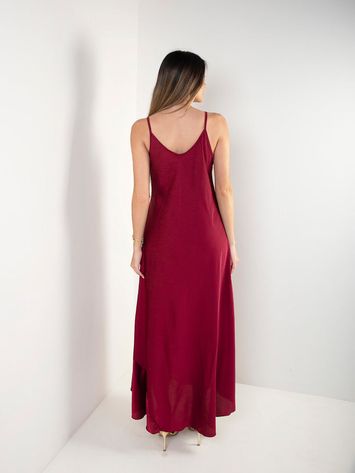 Vestido comprido acetinado de alças