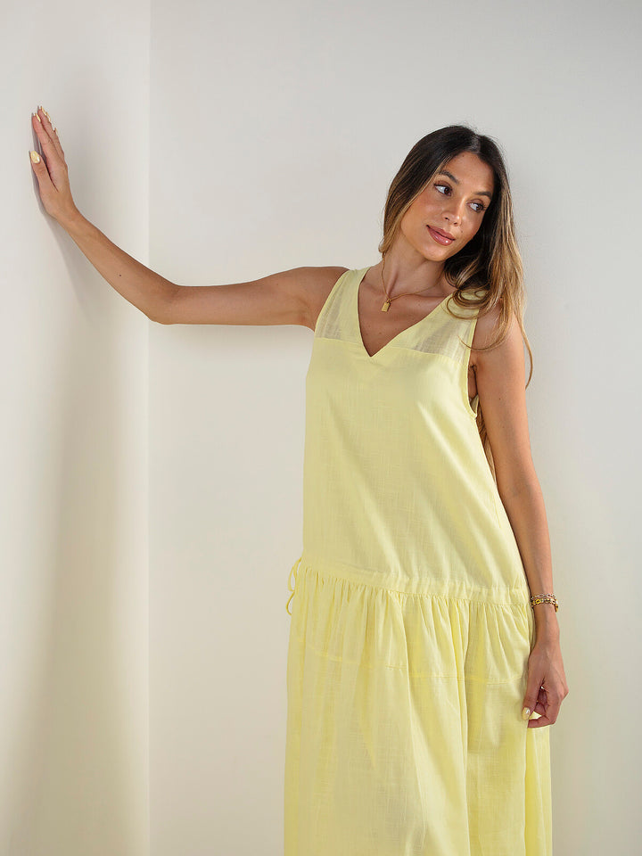 Vestido comprido em algodão com alças largas