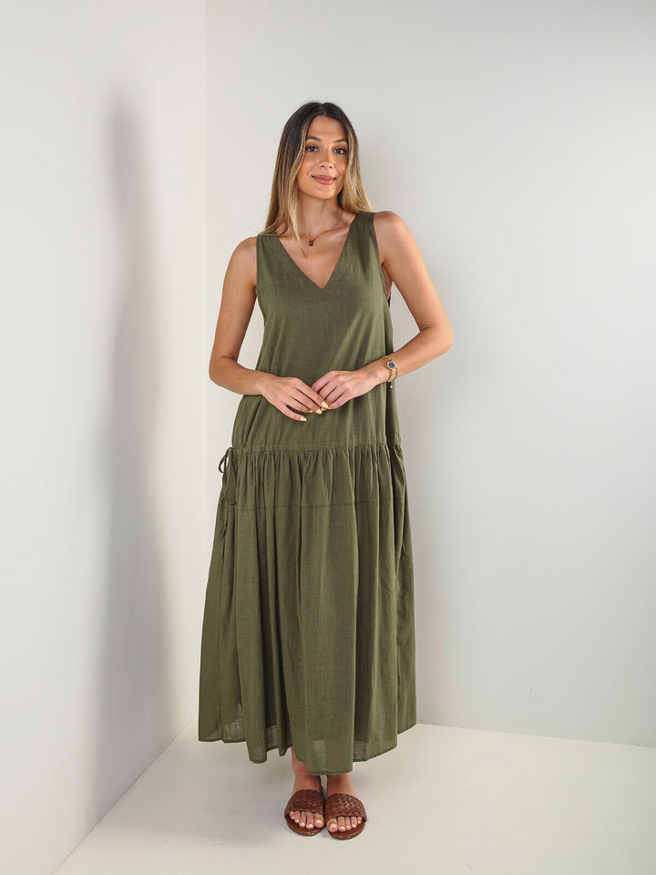 Vestido comprido em algodão com alças largas