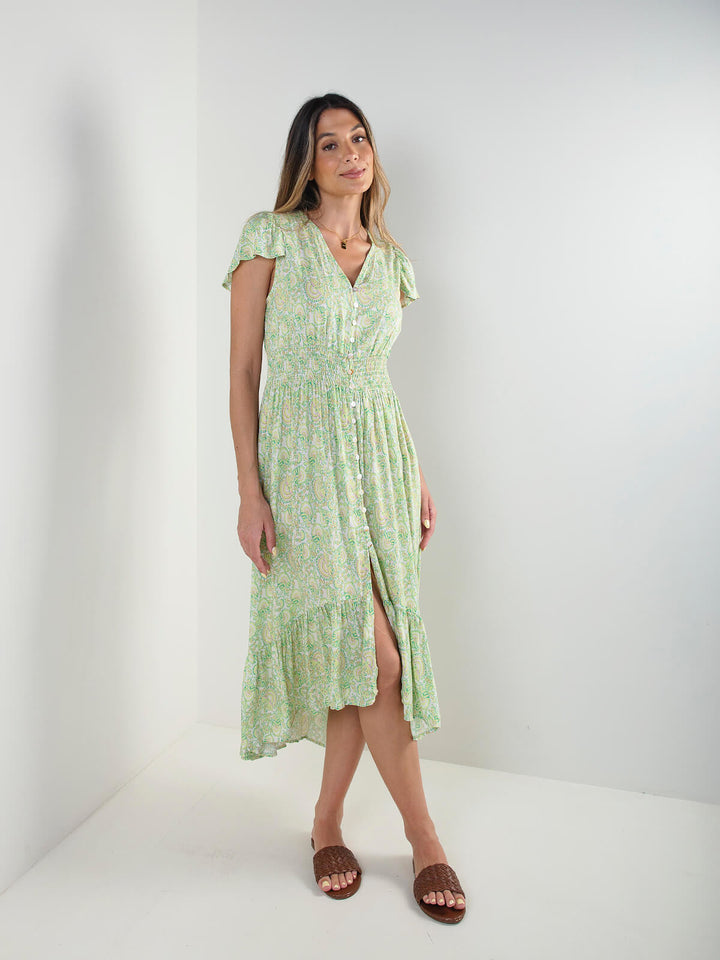 Vestido midi estampado com manga curta