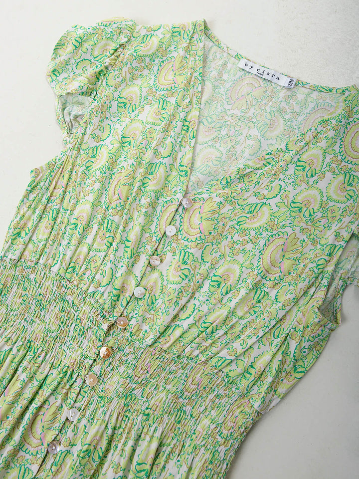 Vestido midi estampado com manga curta