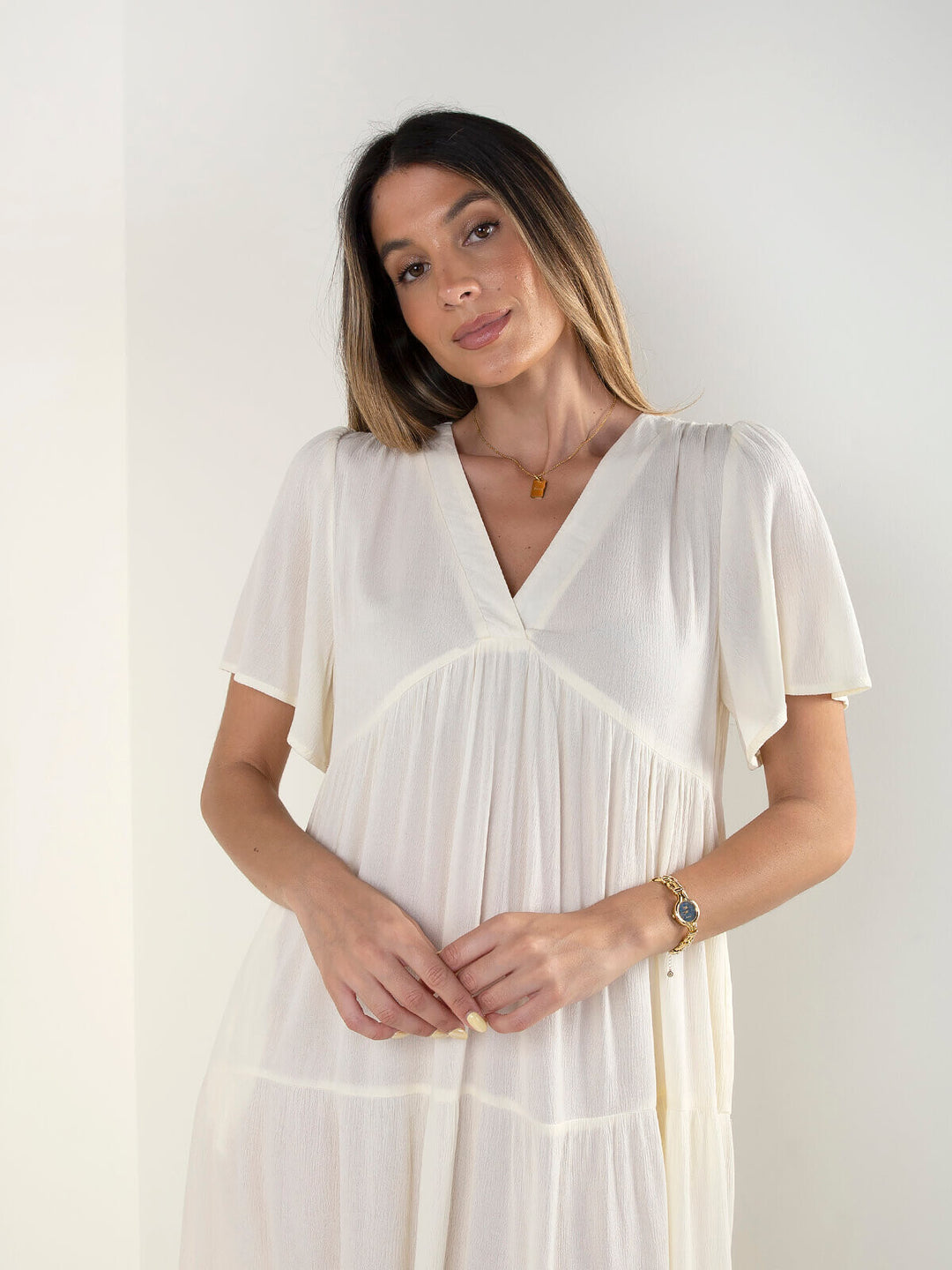 Vestido comprido fluído em V